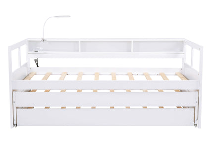 Daybed With 2 Trundles, 3 Storage Cubbies, Built In USB Charging Light