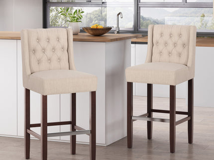 Solstara - Upholstered Dining Barstool With Button Tufted And Wing Back