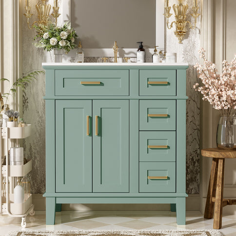 Modern Bathroom Vanity With Sink, Storage Cabinet, Soft Close Doors, Deep & Standard Drawers