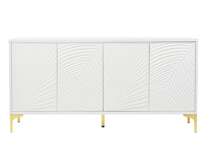 Modern 4 Door Sideboard With Creative Carved Surface And Adjustable Shelves