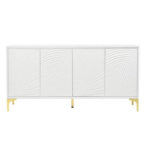 Modern 4 Door Sideboard With Creative Carved Surface And Adjustable Shelves