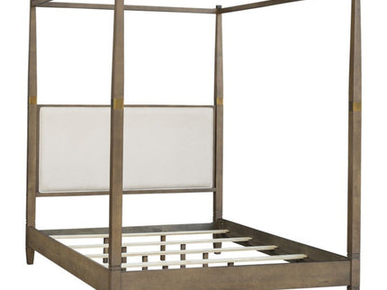 Queen Canopy Bed Frame With Upholstered Headboard - Brown