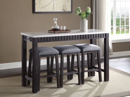 Necalli - Marble Top Weathered 4 Piece Pack Counter Height Table Set - Espresso