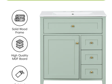 Bathroom Vanity With Sink, 3 Drawers And Adjustable Shelf