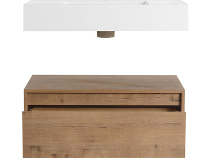 Wall Mounted Bathroom Vanity With Resin Sink And Soft Close Drawer In Imitative - Imitative Oak