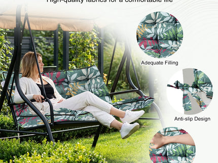 3 Seater Outdoor Porch Swing Cushion With Backrest, Patio Bench Cushion - flower