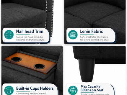 L - Shaped 3 Piece Sectional Sofa With Chaise, Storage Ottoman & Cup Holders