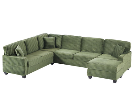Upholstered U-Shaped Sectional Sofa With Movable Ottoman And Side Storage Pockets
