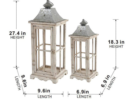 Wooden Candle Lantern Decorative, Hurricane Lantern Holder Decor For Indoor Outdoor, Home Garden - Ivory