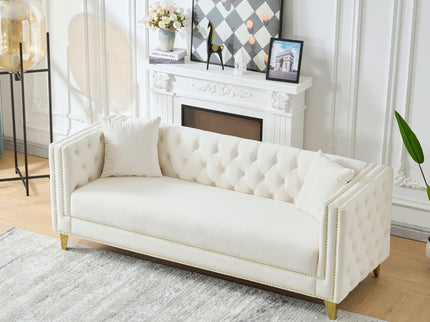 3 Seater Deep Seat Sofa, Sofa With Button Nailhead, Square Arm