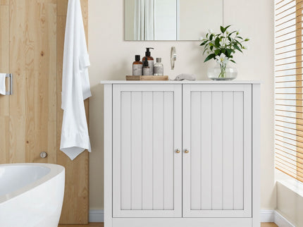 Mid Century Modern Double Door Storage Cabinet With Knobs - White