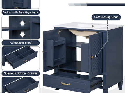 Bathroom Vanity With Sink, Soft Closing Door, Multi Functional Storage