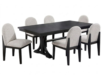 7 Piece Dining Set, Table And 6 Side Chairs, Table With Trestle Base - Black / Charcoal / White
