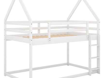 Low Bunk Bed With House Shaped Frame And Ladder