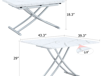 Modern Minimalist Multifunctional Lift Table With Metal Legs - White / Silver