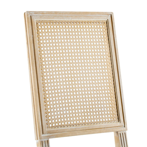 French Country Dining Chair With Rectangular Cane Backrest And Smooth Upholstered Seating