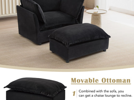 Modern Cozy Upholstered Armchair Sofa With Movable Ottoman