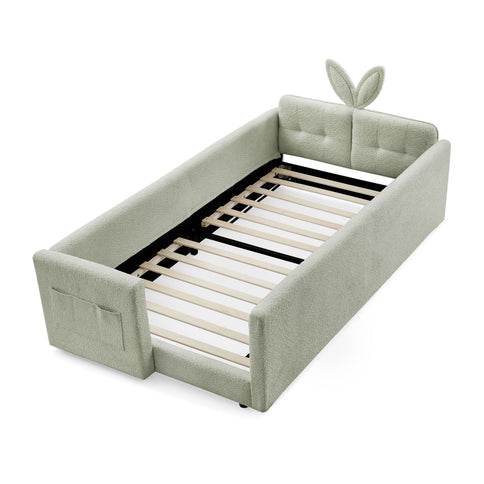 Cute Rabbit Ear Upholstered Platform Bed Frame With Safety Rail