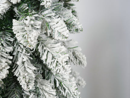 Slim Snow Flocked Pre Lit Pencil Christmas Tree, 3.9Ft / 5.9Ft / 7.9Ft With 750 Branch Tips, 480 LED Lights, Warm Glow, For Indoor Holiday Decor - White