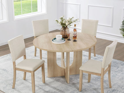 Round Dining Set With 4 Upholstered Dining Chairs