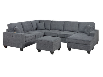 5 Piece Sectional Set Left Arm Loveseat With USB Port Corner Wedge Ottoman Armless Chair Right Arm Loveseat With Chaise - Gray / Slate