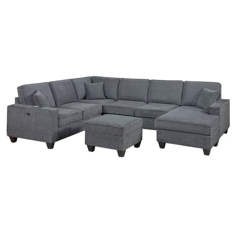 5 Piece Sectional Set Left Arm Loveseat With USB Port Corner Wedge Ottoman Armless Chair Right Arm Loveseat With Chaise - Gray / Slate
