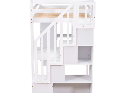 Loft Bed With Storage Drawers, Desk And Stairs With Shelves