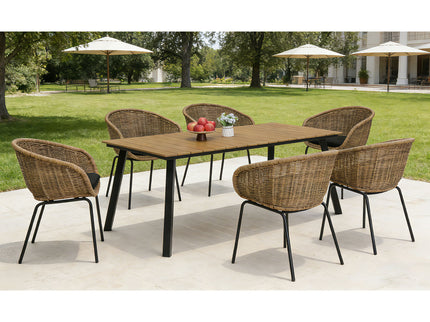 7 Piece Outdoor Patio Dining Set For 6, Conversation Set With Table & 6 Armchairs - Purple Pink Flower / Yellow