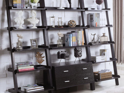 Ladder 5 Shelf Bookcase With Spacious Storage - Brown