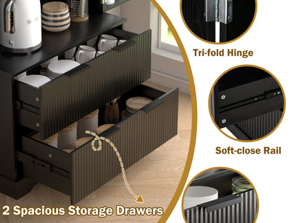 Fluted Kitchen Pantry Cabinet With 2 Large Drawers & 8 Door Spice Rack