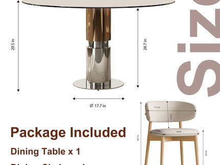 Round Dining Table With Tempered Glass Top - Brown