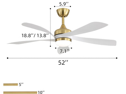 52" Indoor Ceiling Fan With 3 Color Dimmable LED Light Blades, Reversible DC Motor, Remote Control