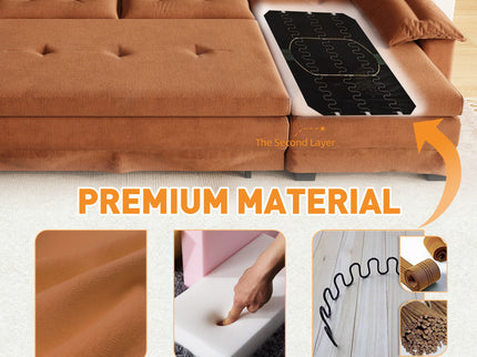 U-Shaped Sleeper Sofa With Pull Out Bed, Removable Armrests & USB Ports For Living Room