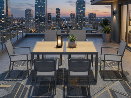 7 Piece Gray Patio Dining Set With Hdps Table And Textilene Chairs For Outdoor Use, Metal Furniture