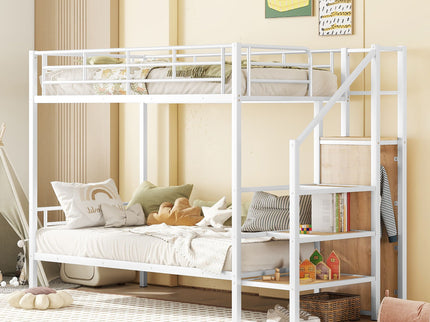 Bunk Bed With Lateral Storage Ladder And Wardrobe