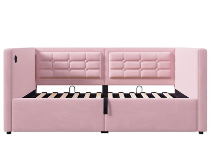 Upholstered Daybed With Hydraulic Storage And USB / Type - C Charging