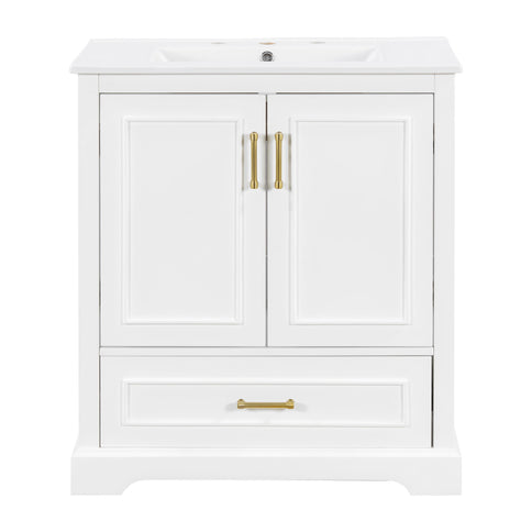 Bathroom Vanity With Sink, 1 Divided Drawer And 2 Soft Close Doors With Double Shelf