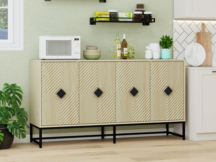 Carved 4 Door Sideboard With Storage, Adjustable Shelf