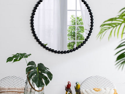 Circle Mirror With Metal Beaded Frame, Wall Mirror For Living Room Bedroom Entryway - Black