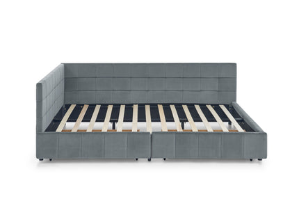 Mid-Century Storage Upholstered Tufted Bed Frame With Backrest And Armrests