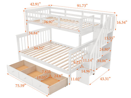 Stairway Bunk Bed With Storage And Guard Rail For Bedroom