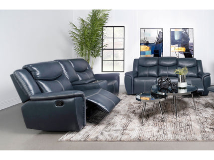 Stanwicke - 2 Piece Motion Reclining Sofa Set With Contrast Stitching - Blue