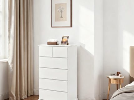 6 Drawer Tall Dresser With Concealed Handles, Vertical Storage Cabinet For Bedroom - White