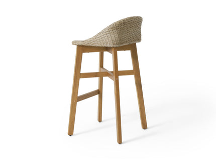 Beeson - Outdoor Wicker And Acacia Wood Barstools Set, Water Resistant - Brown