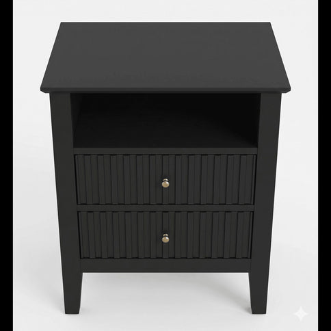 Fluted Nightstand With 2 Drawers