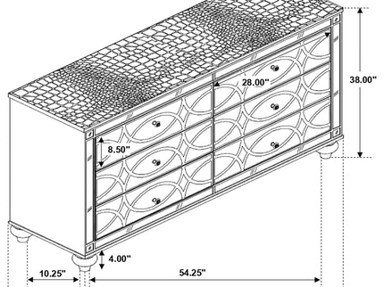 Arabesque - 4 Piece Queen Bedroom Set With LED Headboard - Silver