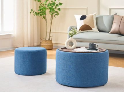 Nesting Ottomans, Round Coffee Table & Bench With Tray (Set of 2)