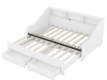 Daybed Frame With Storage Bookcases, 2 Drawers, Charging Station