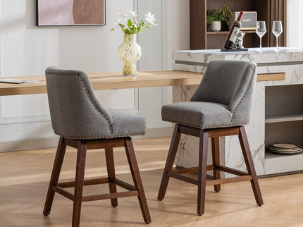 Counter Height Swivel Barstools, 26'' H Seat Height Upholstered Bar Stools (Set of 2), Fabric