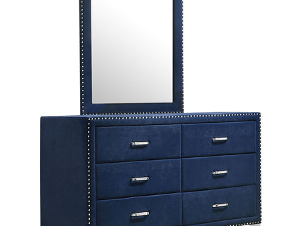 6 Drawer Upholstered Dresser With Mirror - Blue